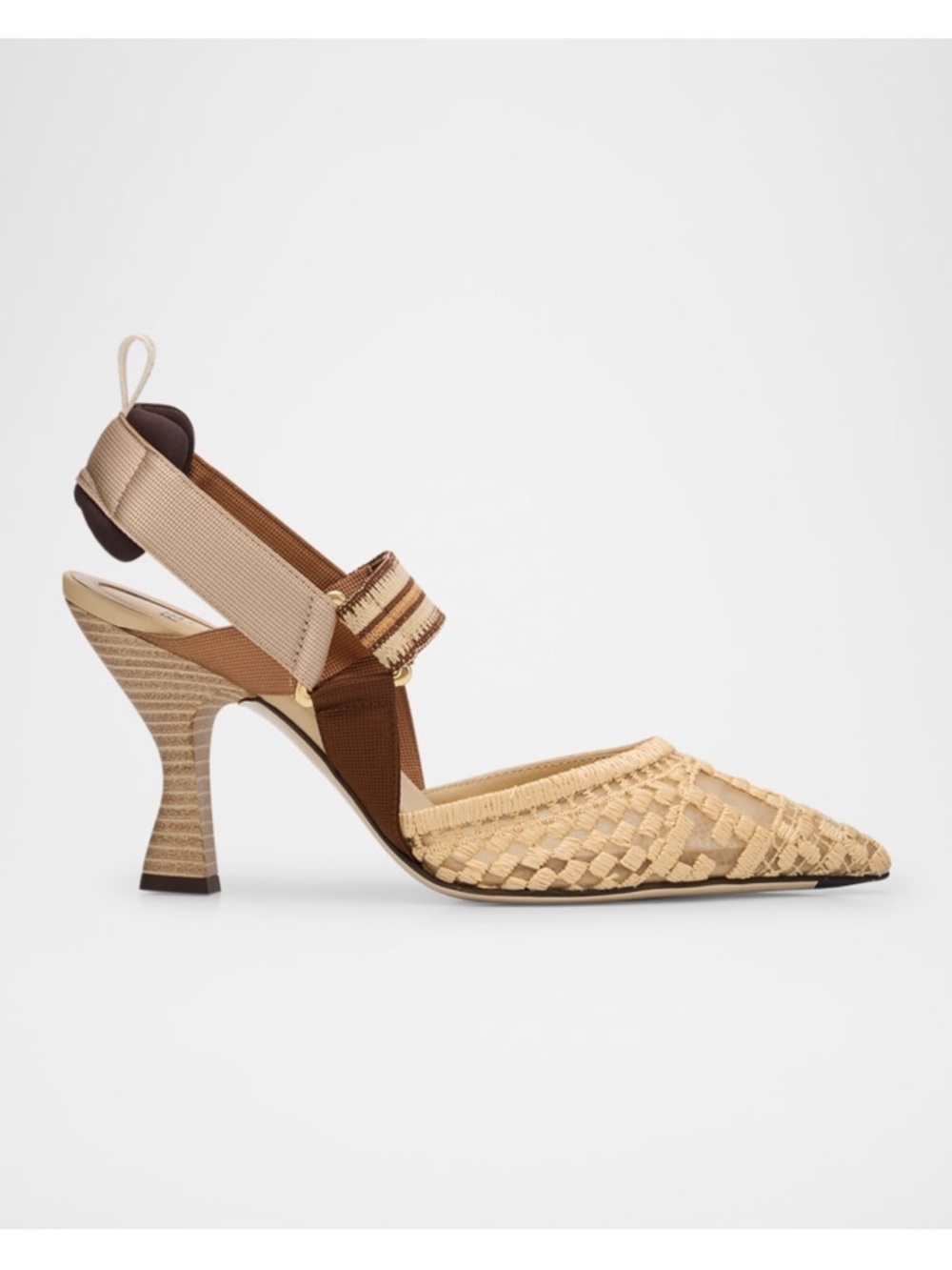 Fendi Colibri Rete Nudo Rafia Pointed Slingback Heels